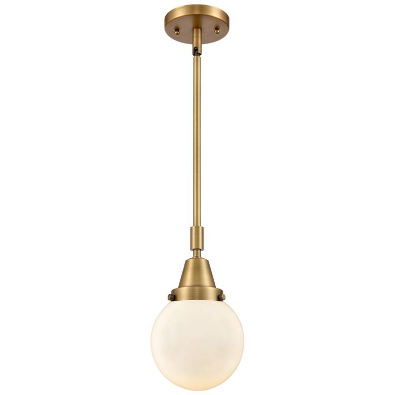 Image 1 Caden Beacon 6" Wide Brushed Brass Stem Hung Mini Pendant w/ White Sha
