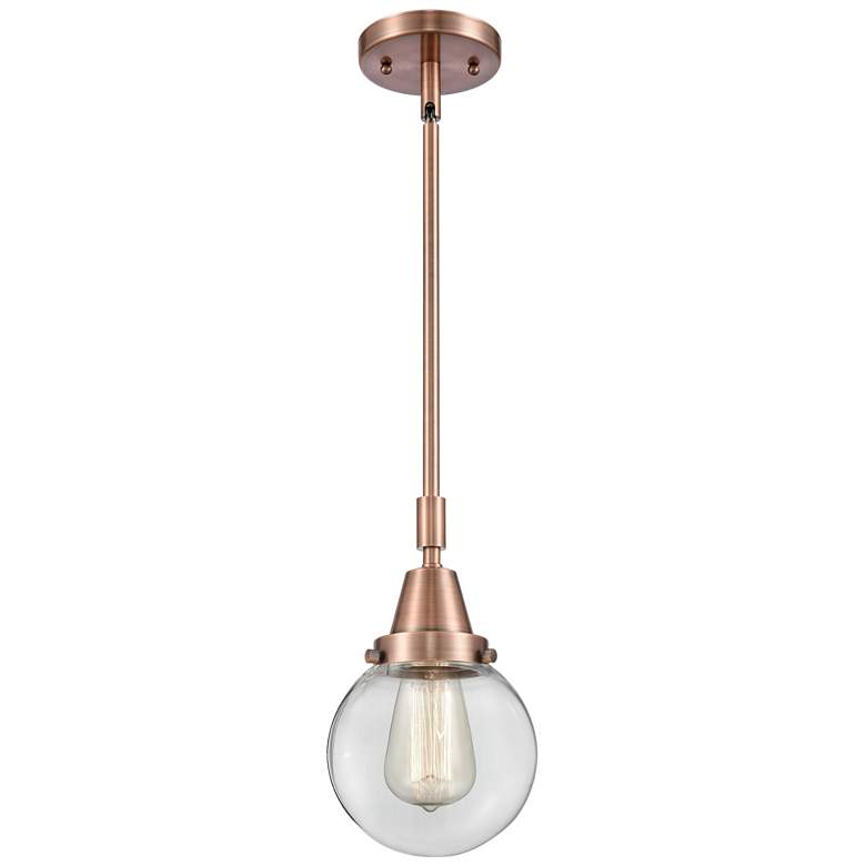 Image 1 Caden Beacon 6" Wide Copper Stem Hung Mini Pendant w/ Clear Shade