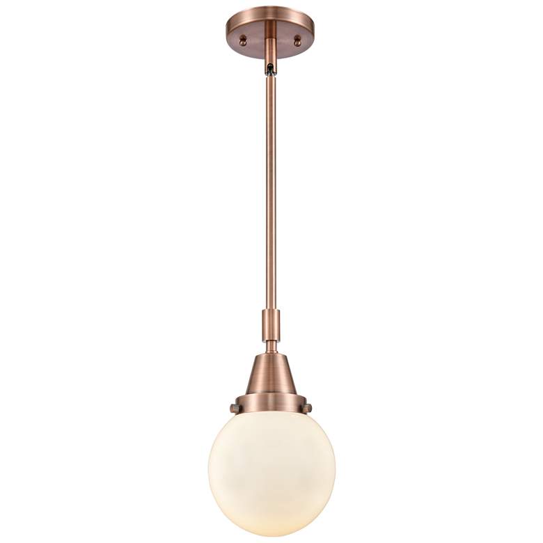 Image 1 Caden Beacon 6" Wide Copper Stem Hung Mini Pendant w/ Matte White Shad