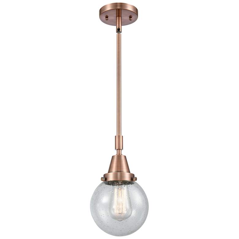 Image 1 Caden Beacon 6" Wide Copper Stem Hung Mini Pendant w/ Seedy Shade
