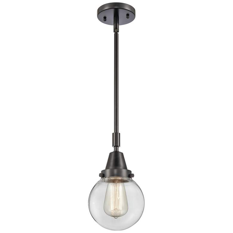 Image 1 Caden Beacon 6" Wide Matte Black Stem Hung Mini Pendant w/ Clear Shade