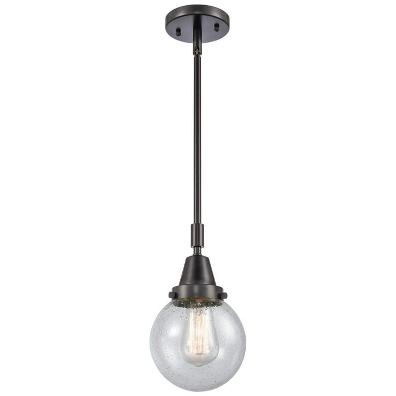 Image 1 Caden Beacon 6" Wide Matte Black Stem Hung Mini Pendant w/ Seedy Shade