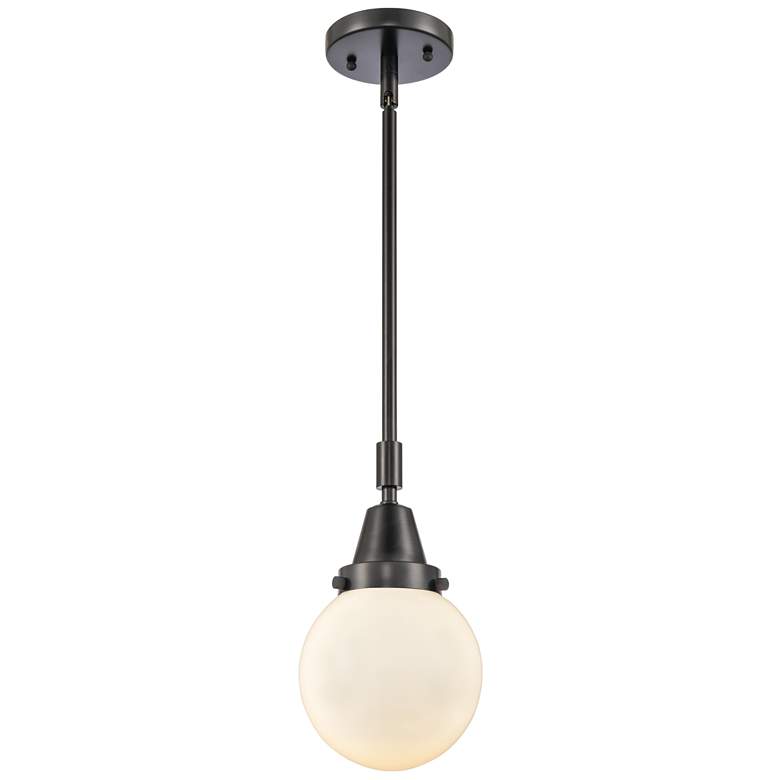 Image 1 Caden Beacon 6" Wide Matte Black Stem Hung Mini Pendant w/ White Shade
