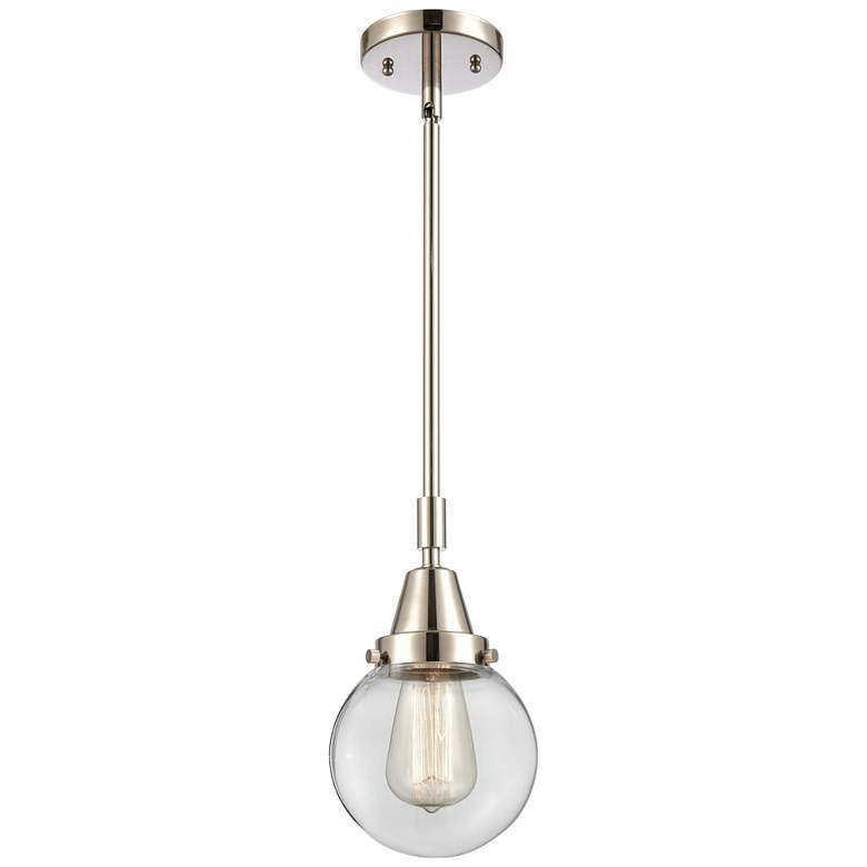Image 1 Caden Beacon 6" Wide Polished Nickel Stem Hung Mini Pendant w/ Clear S