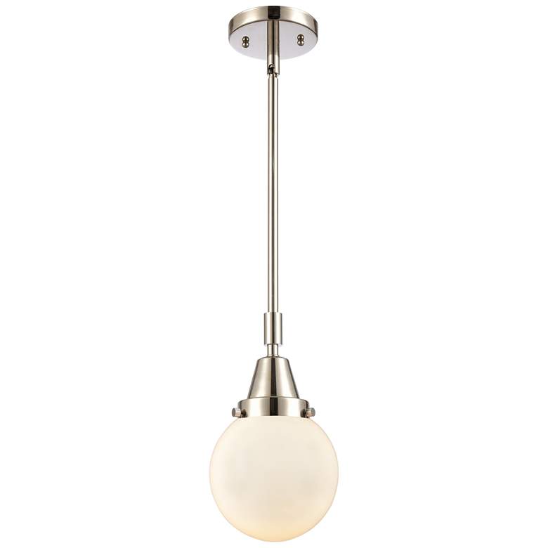 Image 1 Caden Beacon 6" Wide Polished Nickel Stem Hung Mini Pendant w/ White S