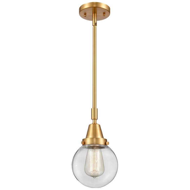Image 1 Caden Beacon 6 inch Wide Satin Gold Stem Hung Mini Pendant w/ Clear Shade