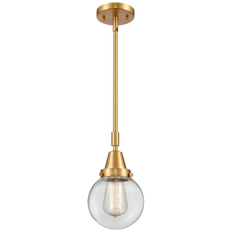 Image 1 Caden Beacon 6" Wide Satin Gold Stem Hung Mini Pendant w/ Clear Shade