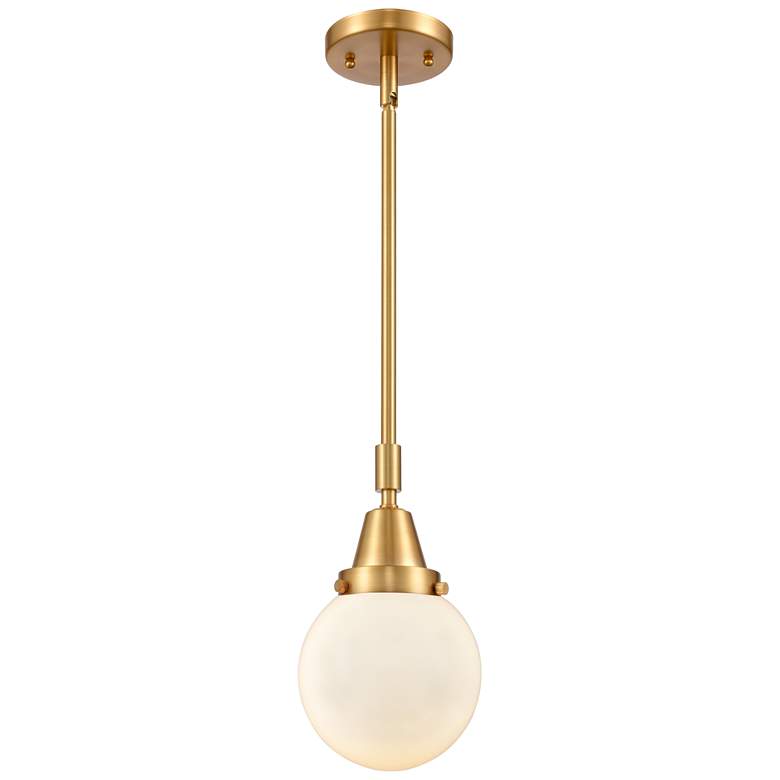 Image 1 Caden Beacon 6" Wide Satin Gold Stem Hung Mini Pendant w/ Matte White