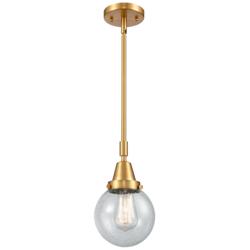 Caden Beacon 6" Wide Satin Gold Stem Hung Mini Pendant w/ Seedy Shade