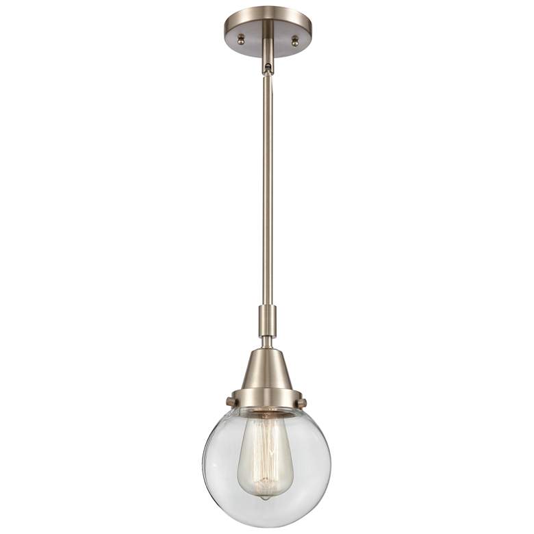 Image 1 Caden Beacon 6"W Brushed Satin Nickel Stem Hung Mini Pendant w/ Clear