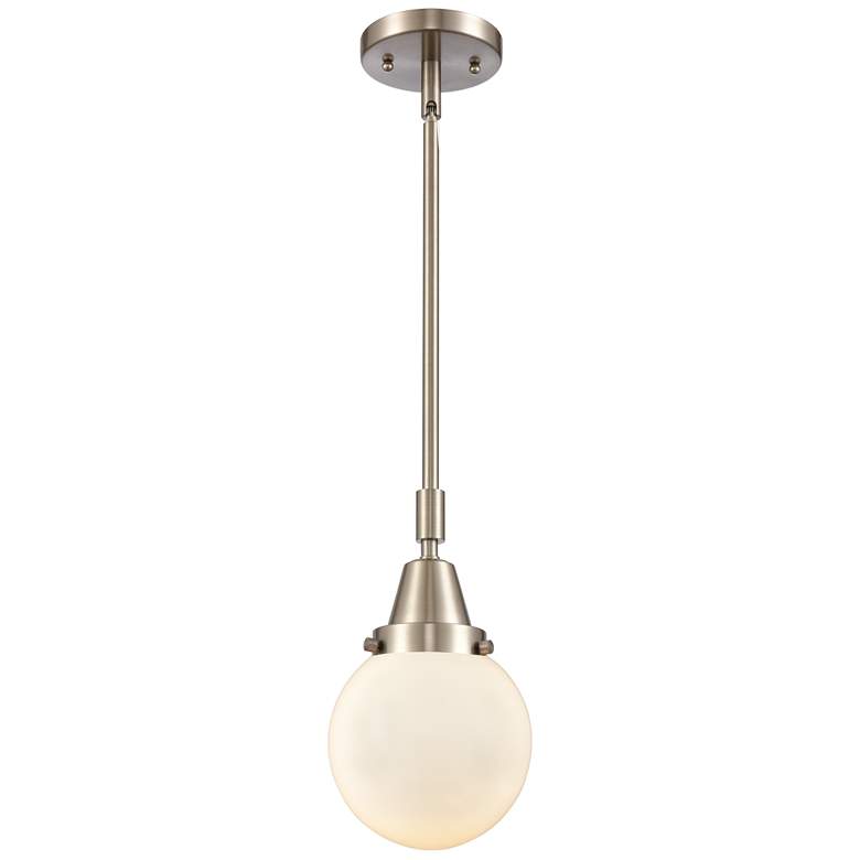 Image 1 Caden Beacon 6"W Brushed Satin Nickel Stem Hung Mini Pendant w/ White