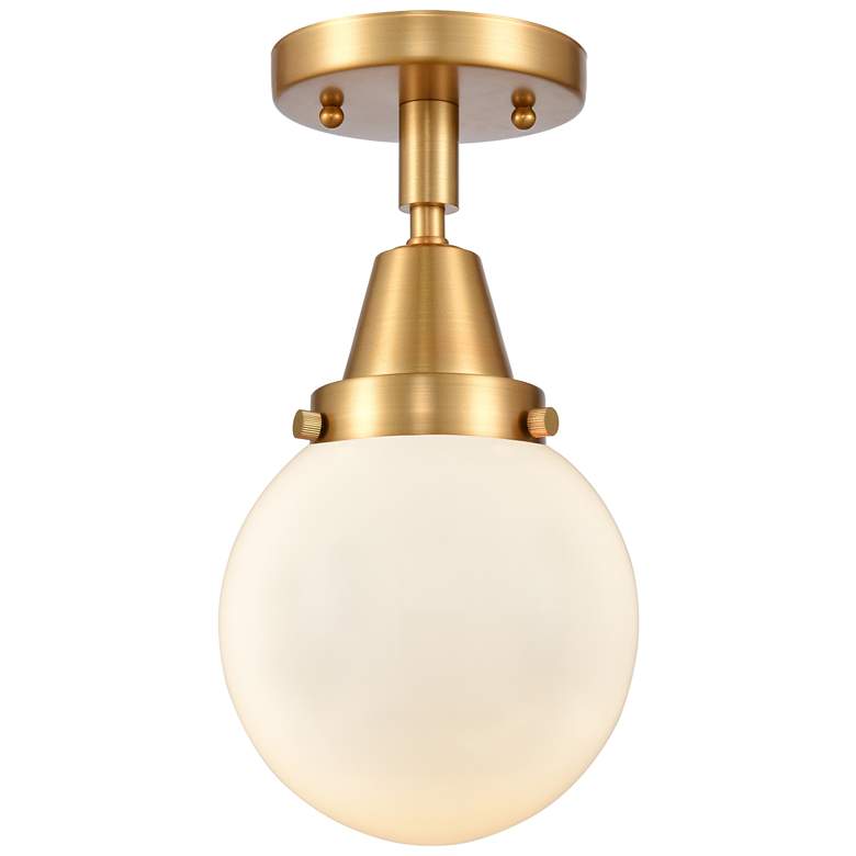 Image 1 Caden Beacon 6"W Satin Gold LED Ceiling Light w/ White Glass