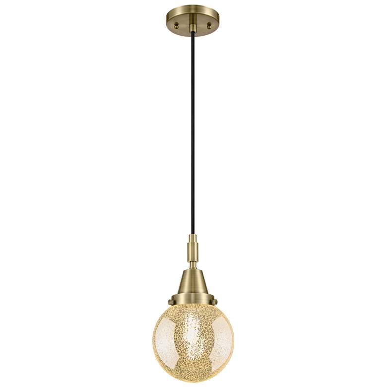 Image 1 Caden Beacon 6"W Antique Brass Cord Mini Pendant With Mercury Shade