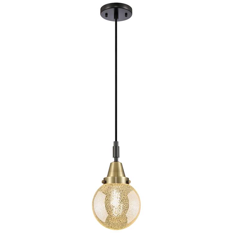 Image 1 Caden Beacon 6"W Black Brass Cord Mini Pendant With Mercury Shade