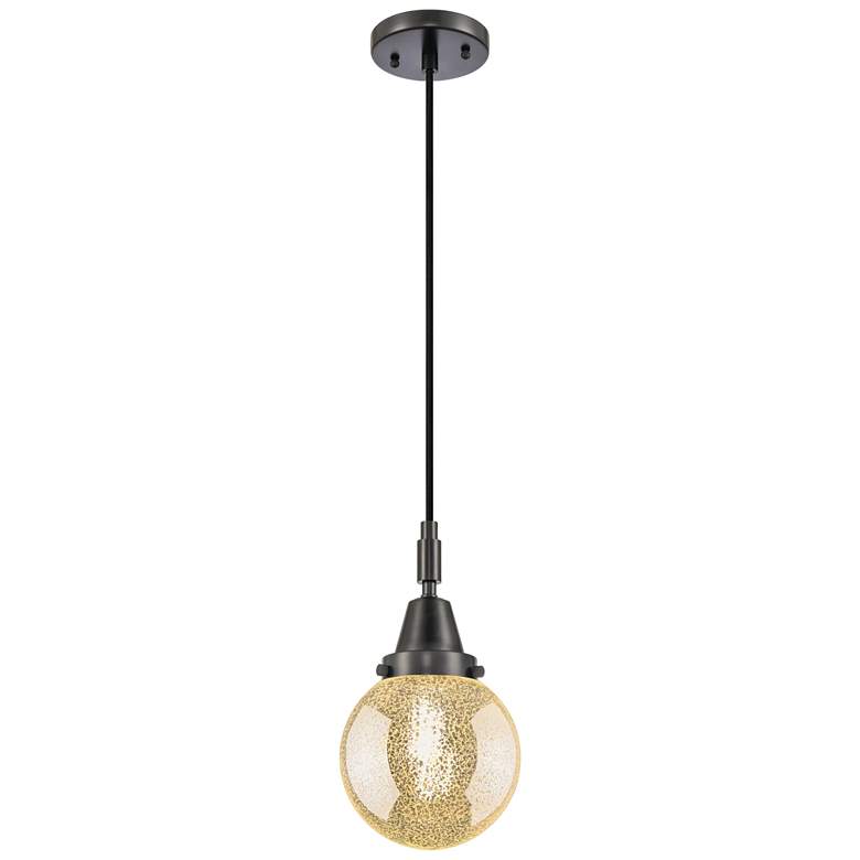 Image 1 Caden Beacon 6"W Matte Black Cord Hung Mini Pendant With Mercury Shade