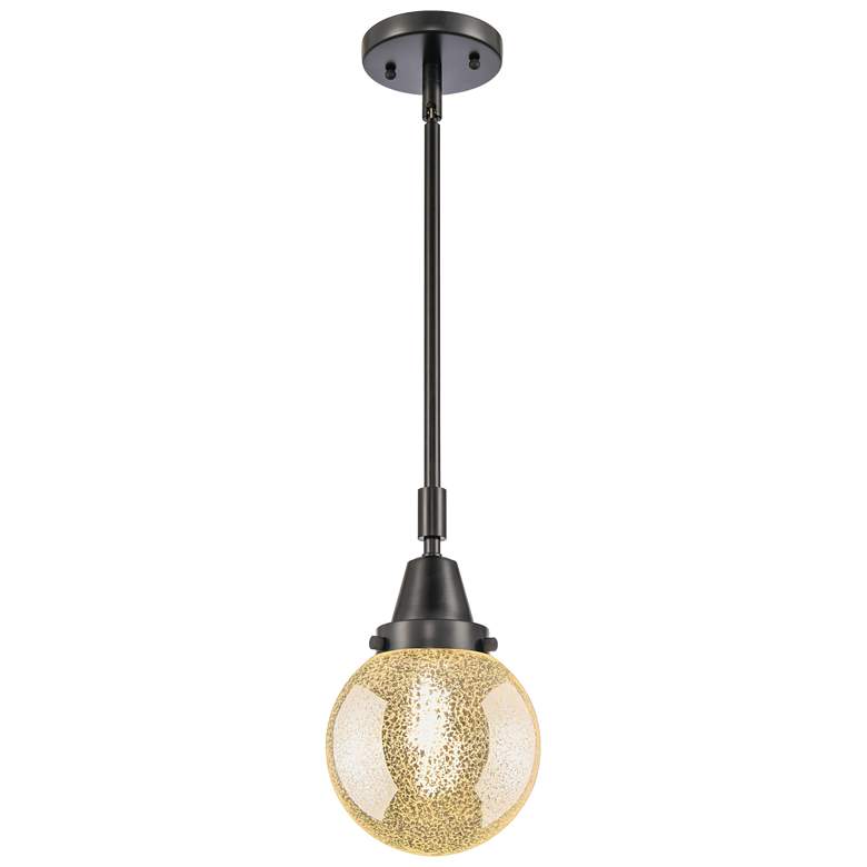 Image 1 Caden Beacon 6"W Matte Black Stem Hung Mini Pendant With Mercury Shade