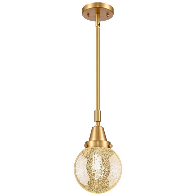 Image 1 Caden Beacon 6"W Satin Gold Stem Hung Mini Pendant With Mercury Shade