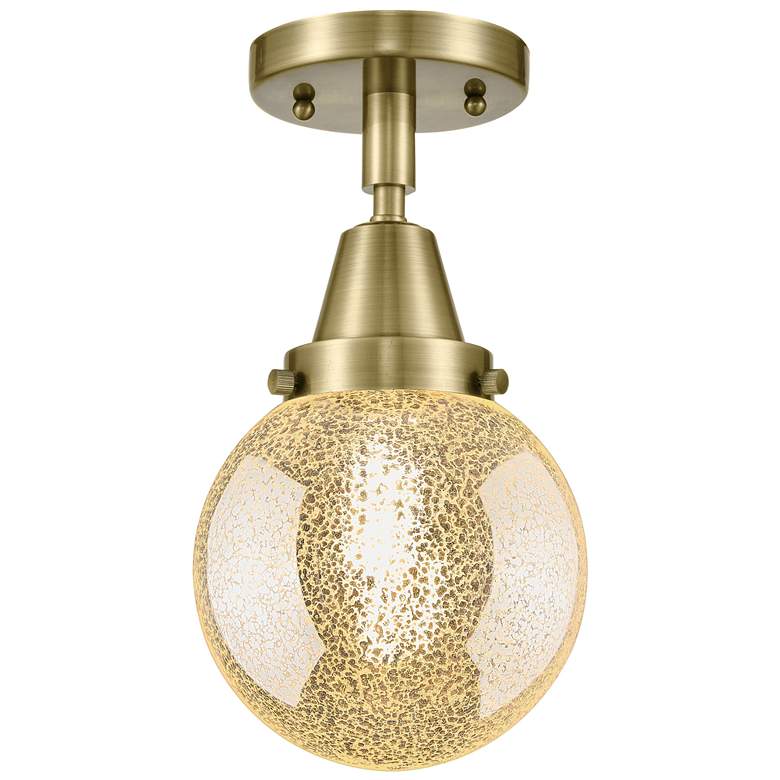 Image 1 Caden Beacon 6" Wide Antique Brass Flush Mount With Mercury Shade