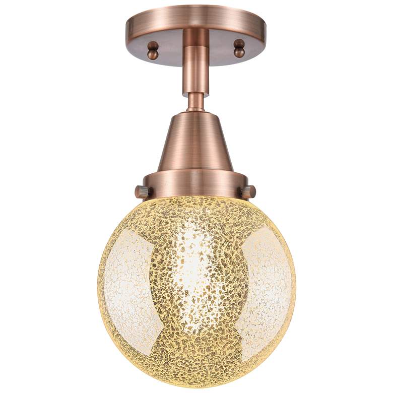 Image 1 Caden Beacon 6" Wide Antique Copper Flush Mount With Mercury Shade