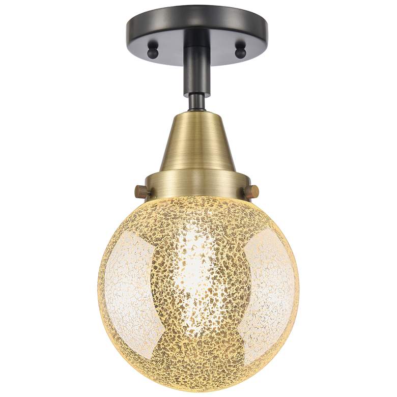 Image 1 Caden Beacon 6" Wide Black Antique Brass Flush Mount With Mercury Shade