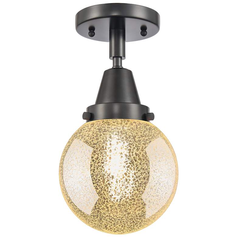 Image 1 Caden Beacon 6" Wide Matte Black Flush Mount With Mercury Shade