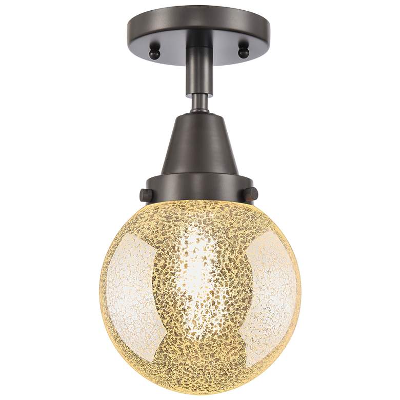 Image 1 Caden Beacon 6" Wide Oil Rubbed Bronze Flush Mount With Mercury Shade