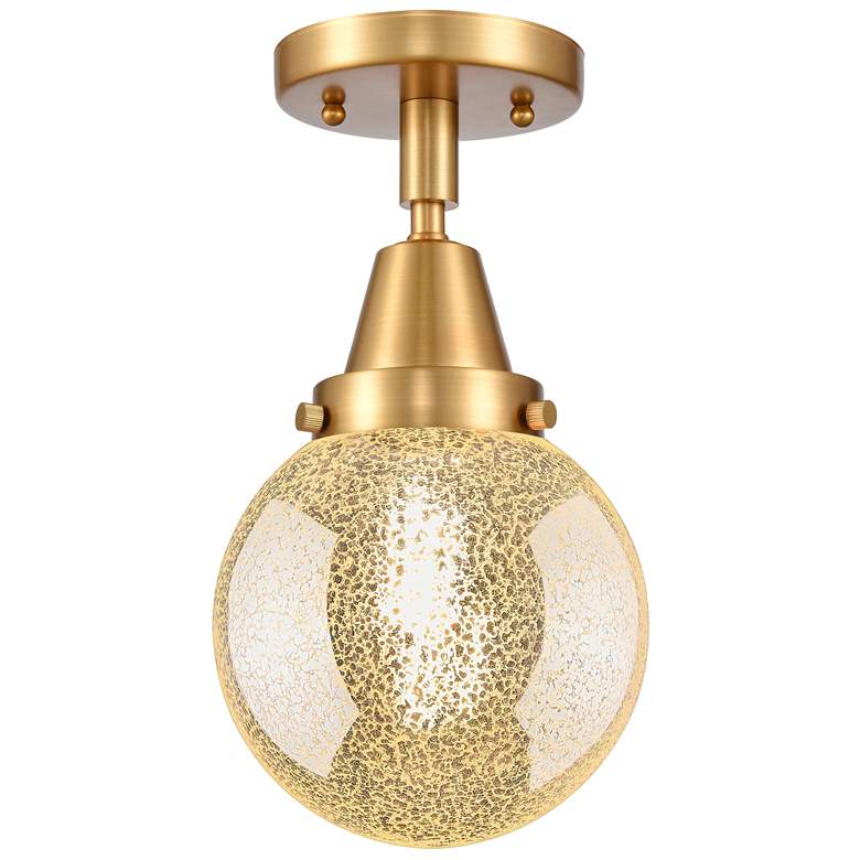 Image 1 Caden Beacon 6" Wide Satin Gold Flush Mount With Mercury Shade