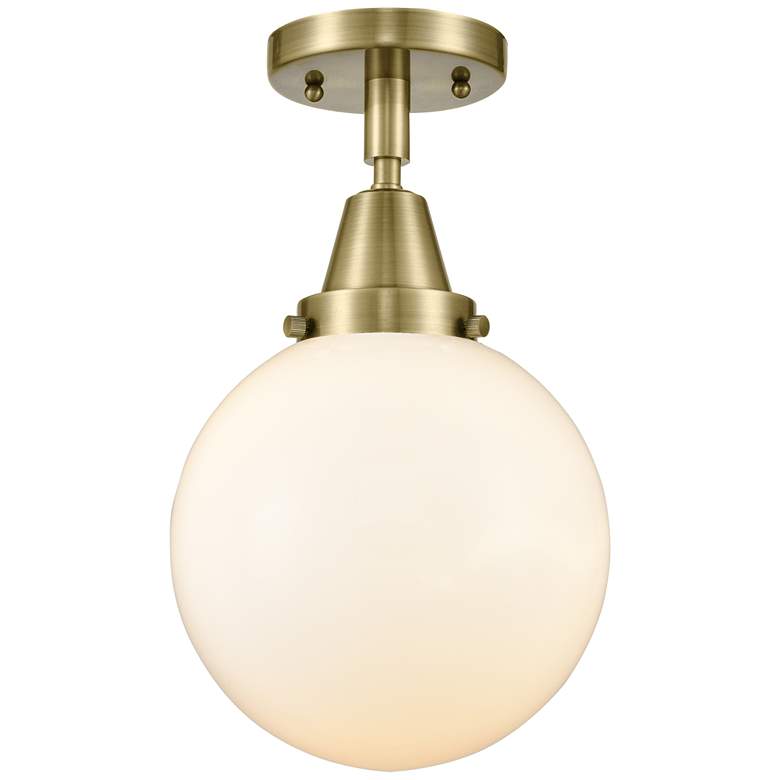 Image 1 Caden Beacon 8" Flush Mount - Antique Brass - Matte White Shade