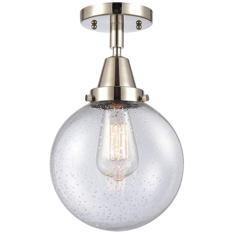 Image 1 Caden Beacon 8" Flush Mount - Polished Nickel - Seedy Shade