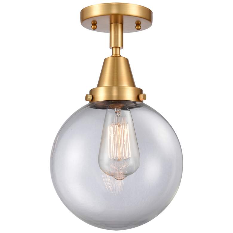 Image 1 Caden Beacon 8" Flush Mount - Satin Gold - Clear Shade