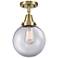 Caden Beacon 8" LED Flush Mount - Antique Brass - Clear Shade