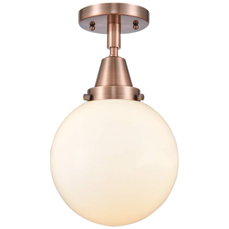 Image 1 Caden Beacon 8" LED Flush Mount - Antique Copper - Matte White Shade