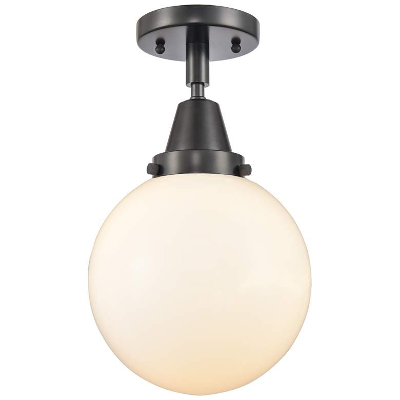 Image 1 Caden Beacon 8" LED Flush Mount - Matte Black - Matte White Shade