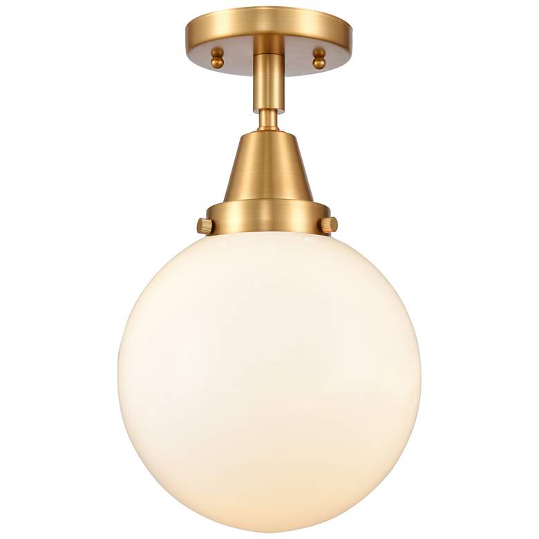 Image 1 Caden Beacon 8" LED Flush Mount - Satin Gold - Matte White Shade