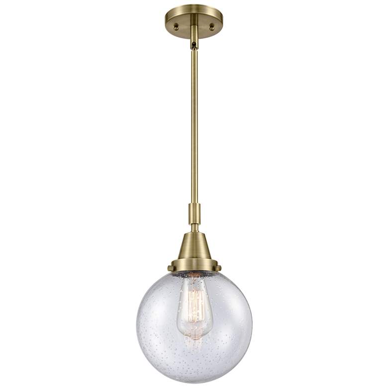 Image 1 Caden Beacon 8" Wide Antique Brass Stem Hung Mini Pendant w/ Seedy Sha