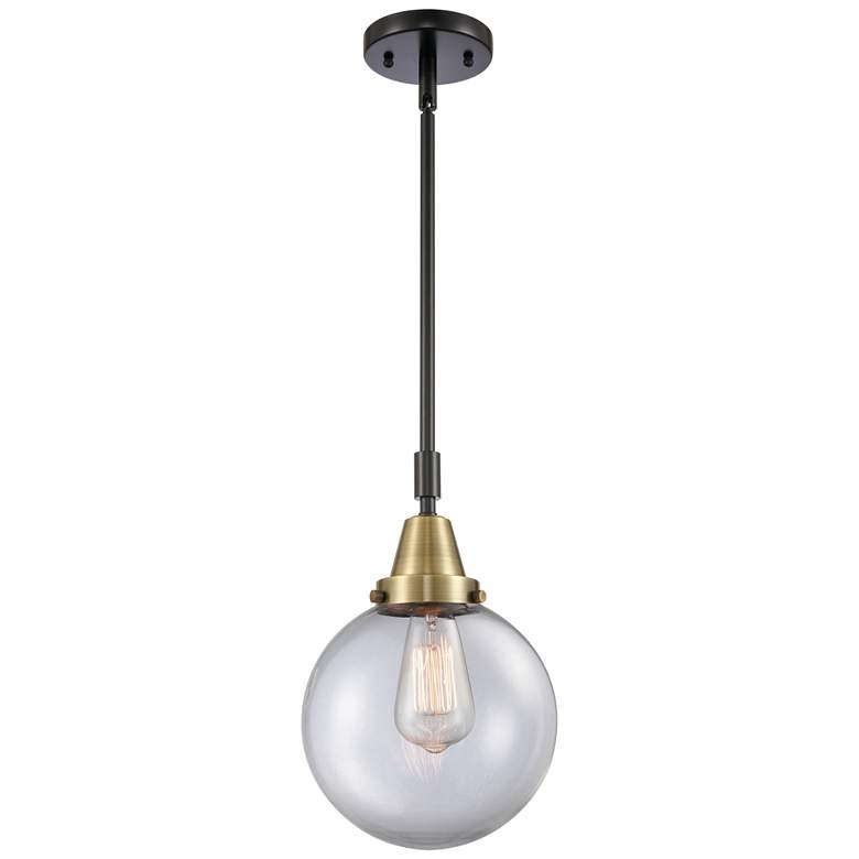 Image 1 Caden Beacon 8" Wide Black Brass Stem Hung Mini Pendant w/ Clear Shade