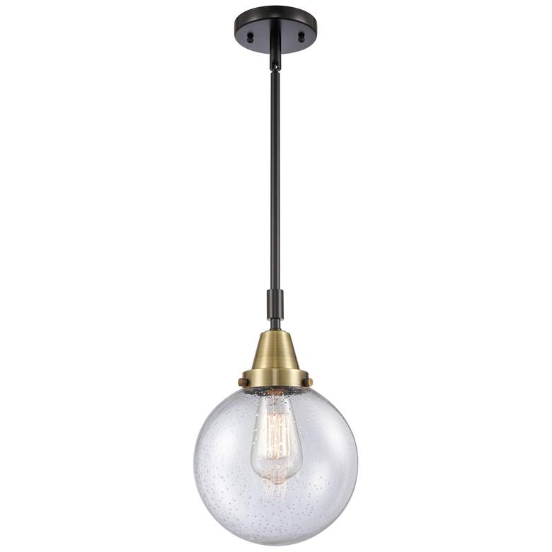 Image 1 Caden Beacon 8" Wide Black Brass Stem Hung Mini Pendant w/ Seedy Shade