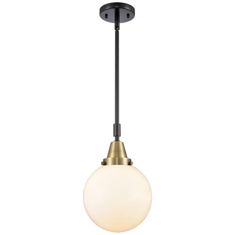 Image 1 Caden Beacon 8" Wide Black Brass Stem Hung Mini Pendant w/ White Shade