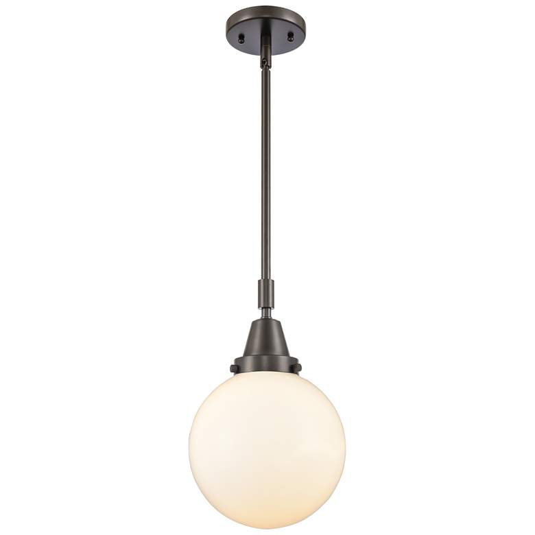 Image 1 Caden Beacon 8" Wide Bronze Stem Hung Mini Pendant w/ Matte White Shad