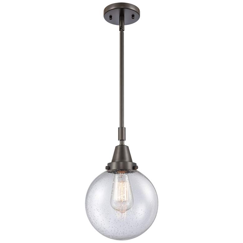 Image 1 Caden Beacon 8" Wide Bronze Stem Hung Mini Pendant w/ Seedy Shade