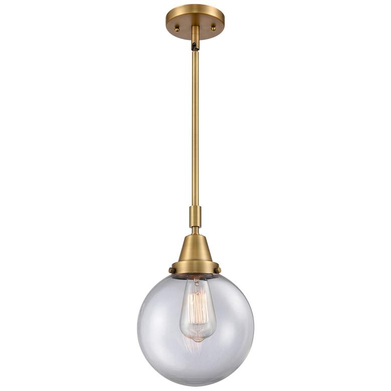 Image 1 Caden Beacon 8" Wide Brushed Brass Stem Hung Mini Pendant w/ Clear Sha