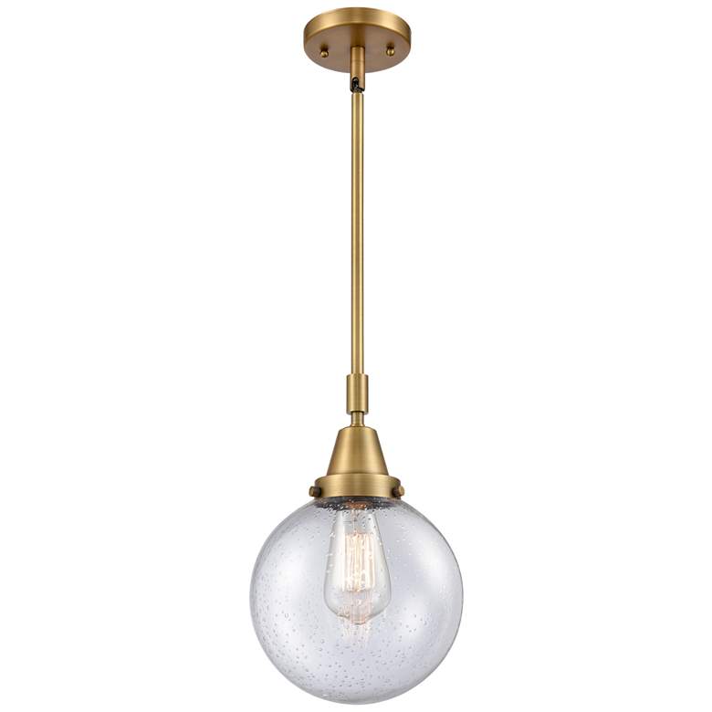 Image 1 Caden Beacon 8" Wide Brushed Brass Stem Hung Mini Pendant w/ Seedy Sha