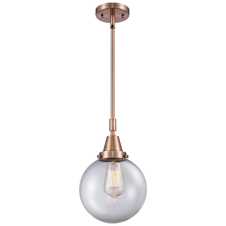 Image 1 Caden Beacon 8" Wide Copper Stem Hung Mini Pendant w/ Clear Shade