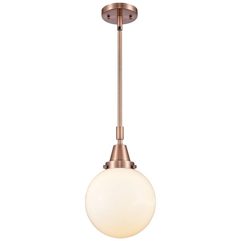 Image 1 Caden Beacon 8" Wide Copper Stem Hung Mini Pendant w/ Matte White Shad