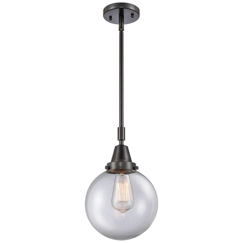 Image 1 Caden Beacon 8" Wide Matte Black Stem Hung Mini Pendant w/ Clear Shade
