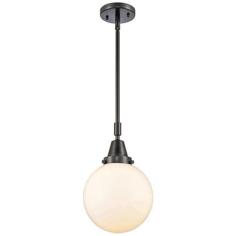 Image 1 Caden Beacon 8" Wide Matte Black Stem Hung Mini Pendant w/ White Shade