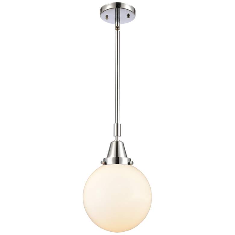 Image 1 Caden Beacon 8" Wide Polished Chrome Stem Hung Mini Pendant w/ White S