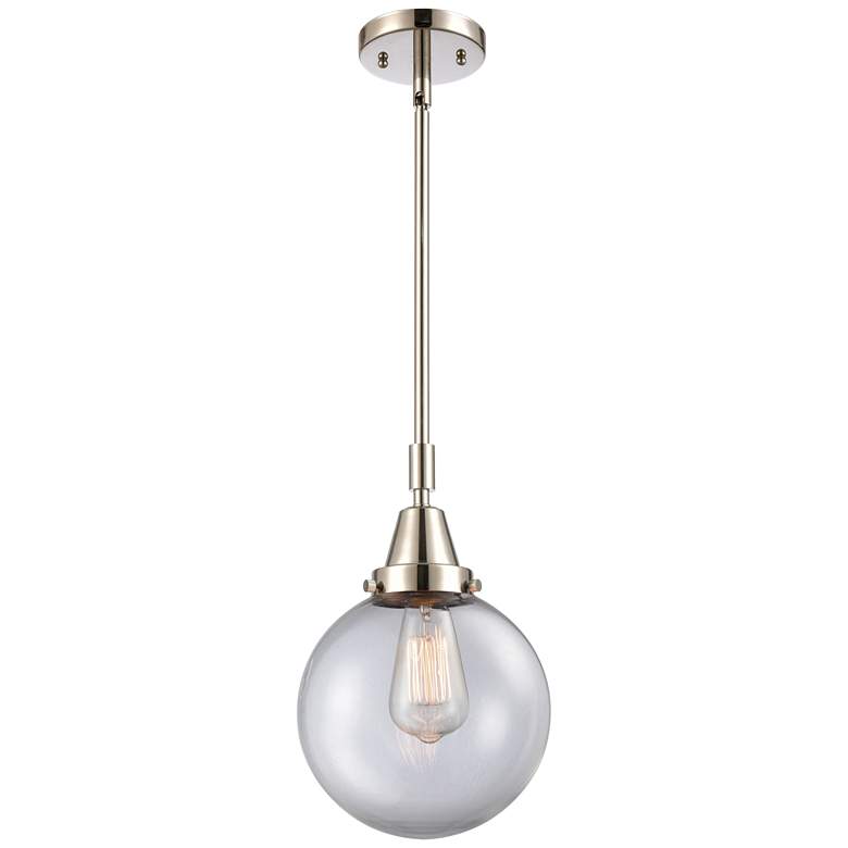 Image 1 Caden Beacon 8" Wide Polished Nickel Stem Hung Mini Pendant w/ Clear S