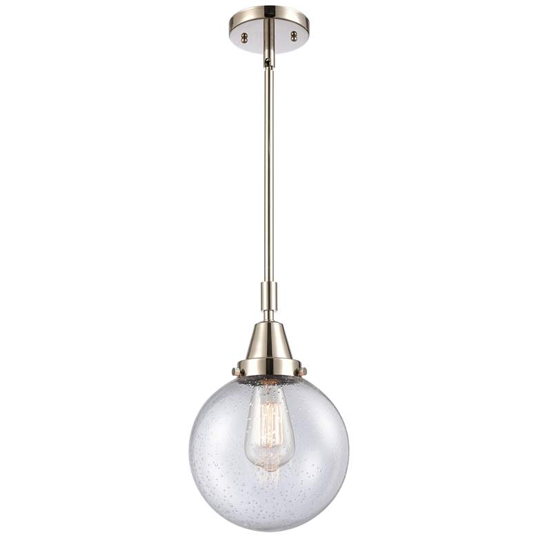 Image 1 Caden Beacon 8" Wide Polished Nickel Stem Hung Mini Pendant w/ Seedy S