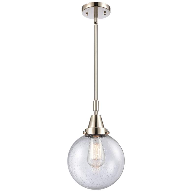 Image 1 Caden Beacon 8 inch Wide Polished Nickel Stem Hung Mini Pendant w/ Seedy S